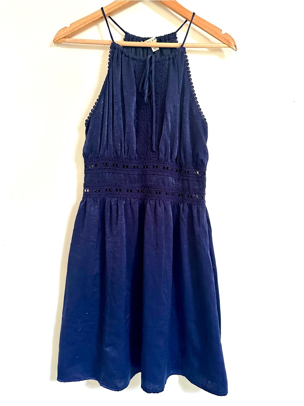 Navy Crochet Waist Halter Dress